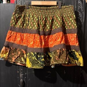 Fire Los Angeles Green and Orange Boho Mini Skirt